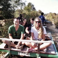 With our buddies Aaron and Erika on the bamboo train in Battambang. Was fun. Basically a rickety slat platform and a lawnmower motor. Hold on to your butts!!