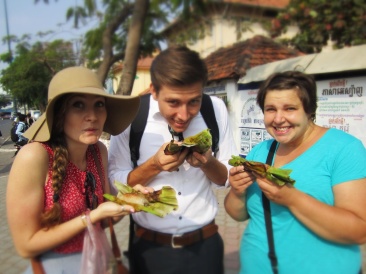 Ellen, Thomas and Marcie enjoying their rice wrapped banana treats! YUMMO