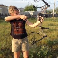 Yes, she is just pretending. Long story short... it is a super expensive awesome hunting bow that got a little wrecked. Our friend had just bought it...and as far as I know...had to get it fixed. But beyond that...it was pretty cool!