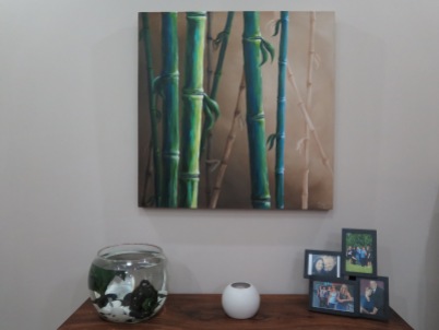 Finally finished our bamboo painting for our living room.